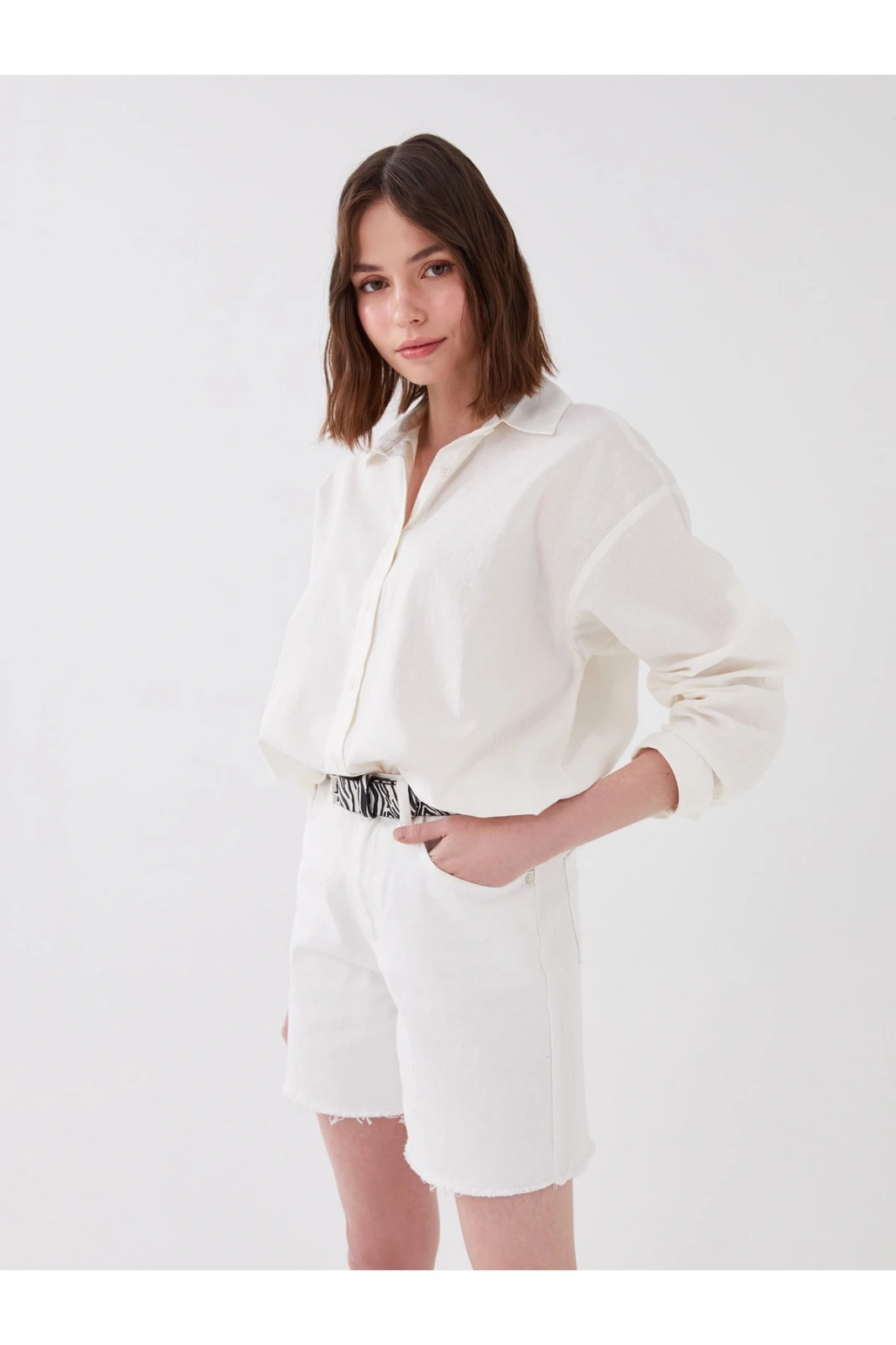 XSIDE Beyaz Düz Uzun Kollu Kadın Gömlek