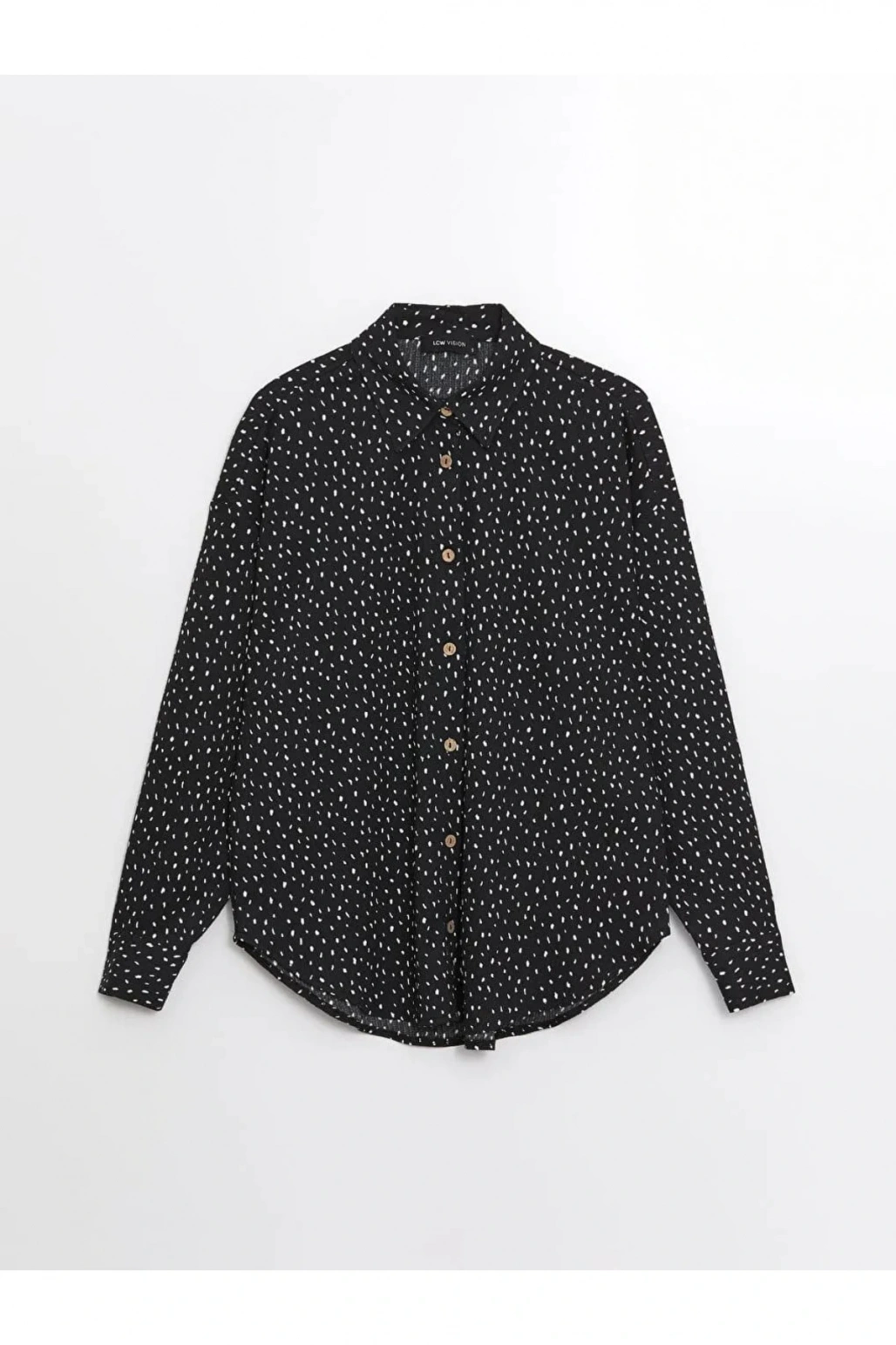 LCW Vision Siyah Desenli Uzun Kollu Oversize Kadın Gömlek