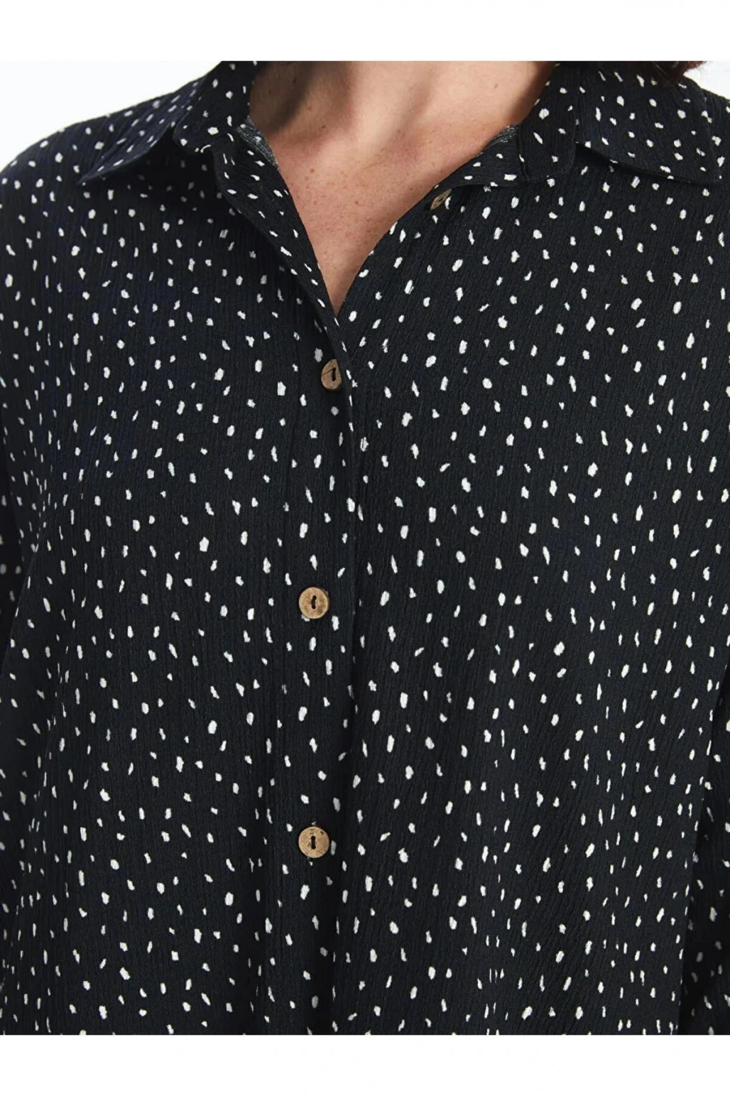 LCW Vision Siyah Desenli Uzun Kollu Oversize Kadın Gömlek