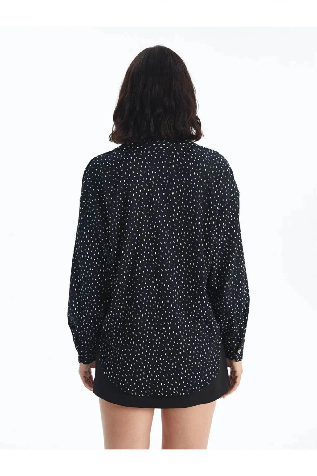 LCW Vision Siyah Desenli Uzun Kollu Oversize Kadın Gömlek