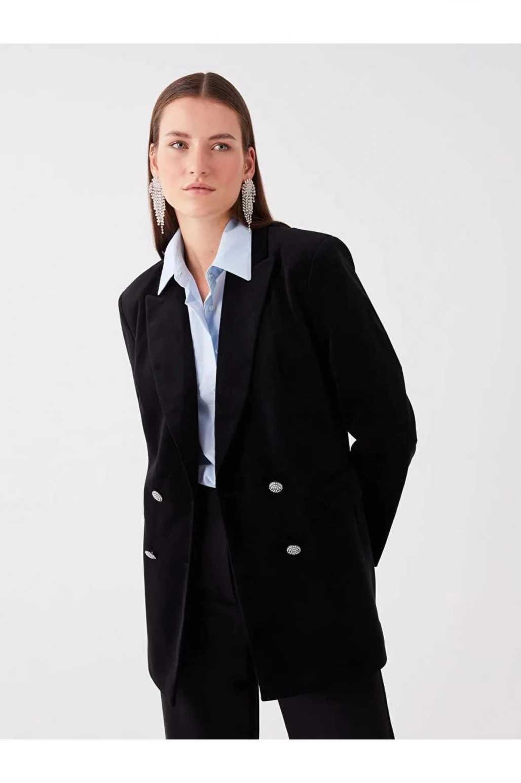 LCWAIKIKI Classic Siyah Düz Uzun Kollu Kadın Blazer Ceket