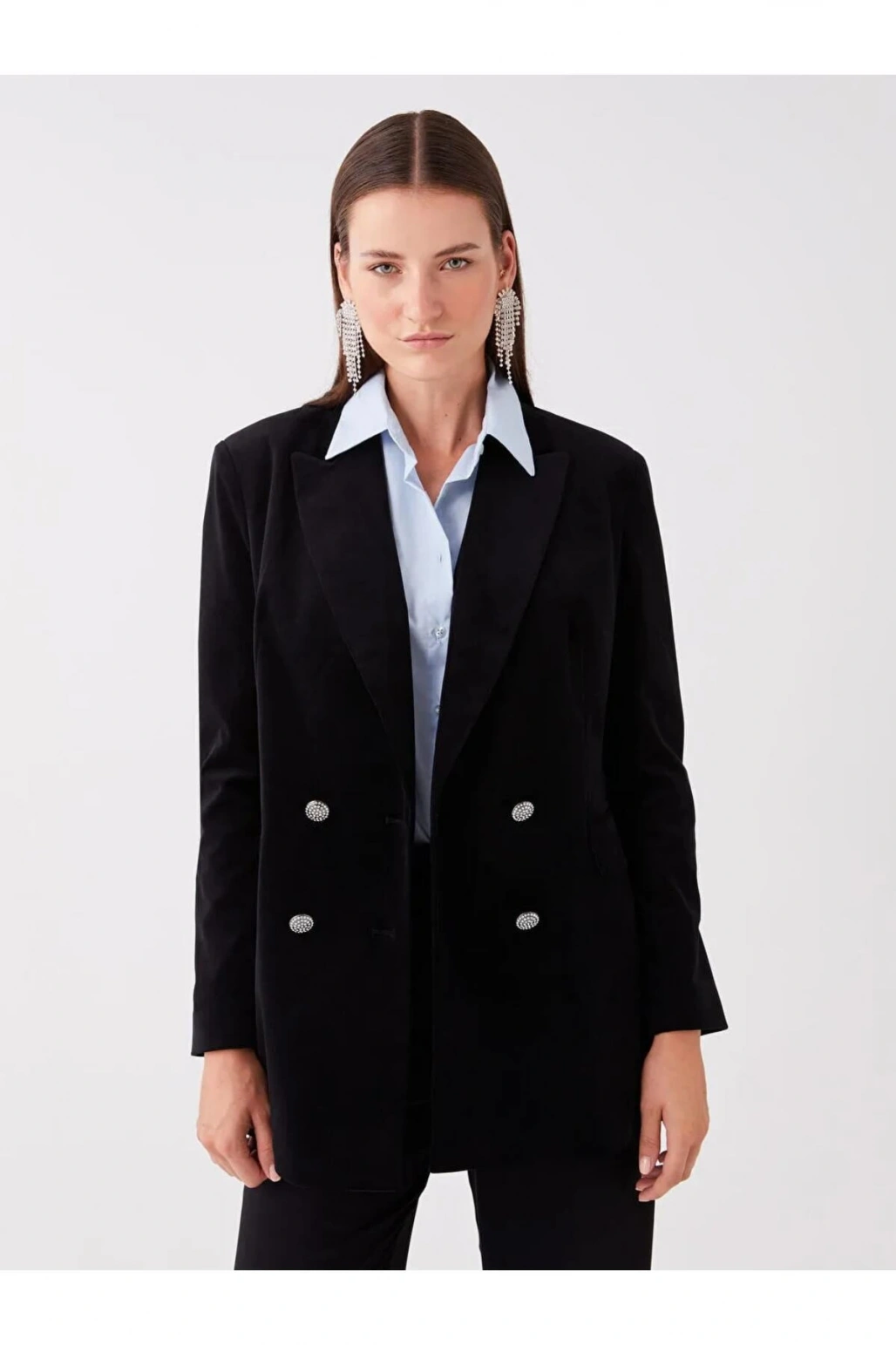 LCWAIKIKI Classic Siyah Düz Uzun Kollu Kadın Blazer Ceket