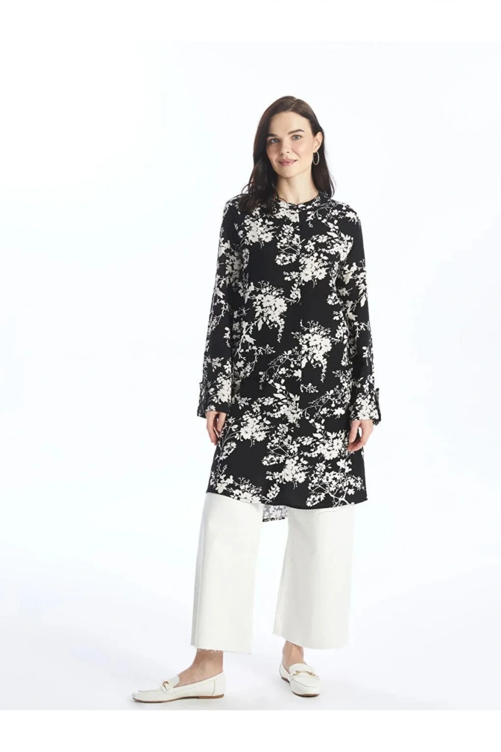 LCW Grace Siyah Bisiklet Yaka Desenli Kadın Gömlek Tunik