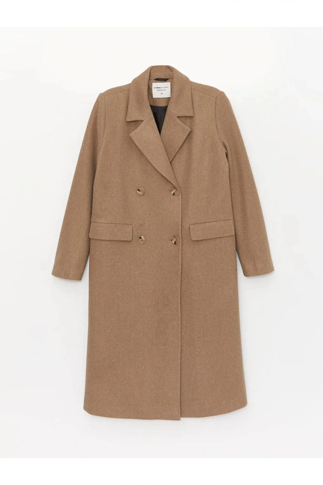 LCWAIKIKI Classic Kadın Kruvaze Yaka Düz Kaşe Kaban