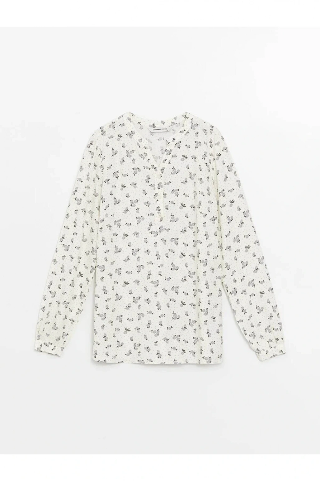 LCW Grace Ekru Kaçık Yaka Desenli Uzun Kollu Kadın Bluz