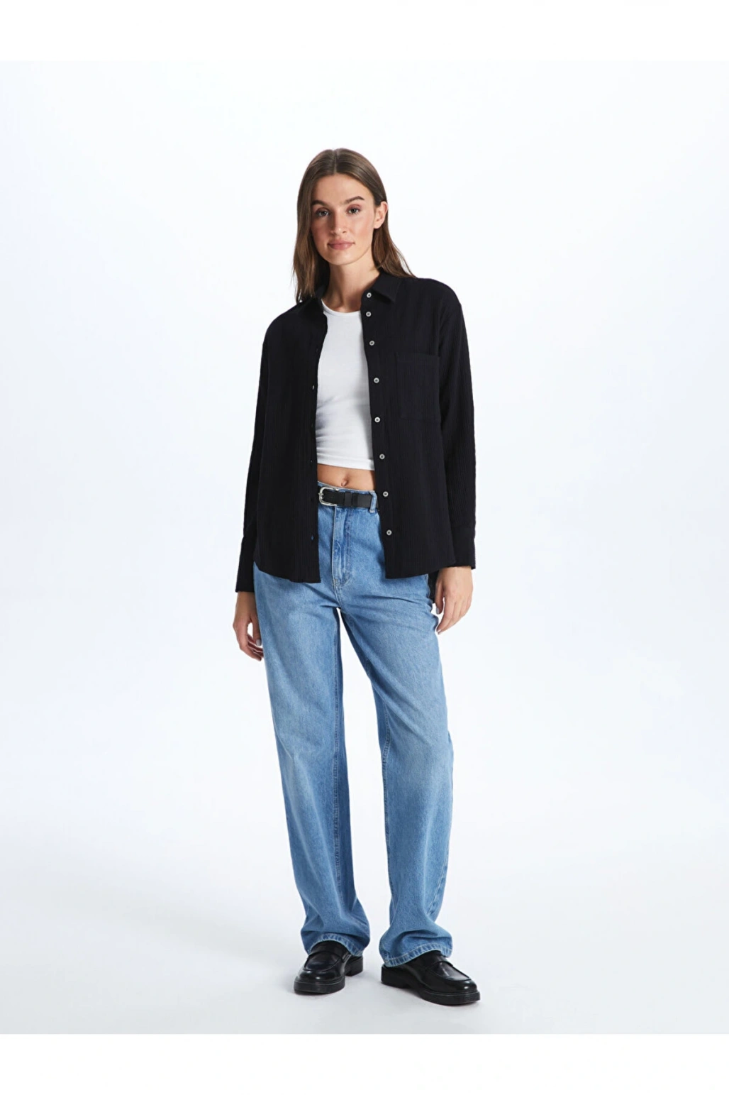 LCW Düz Uzun Kollu Müslin Kadın Gömlek