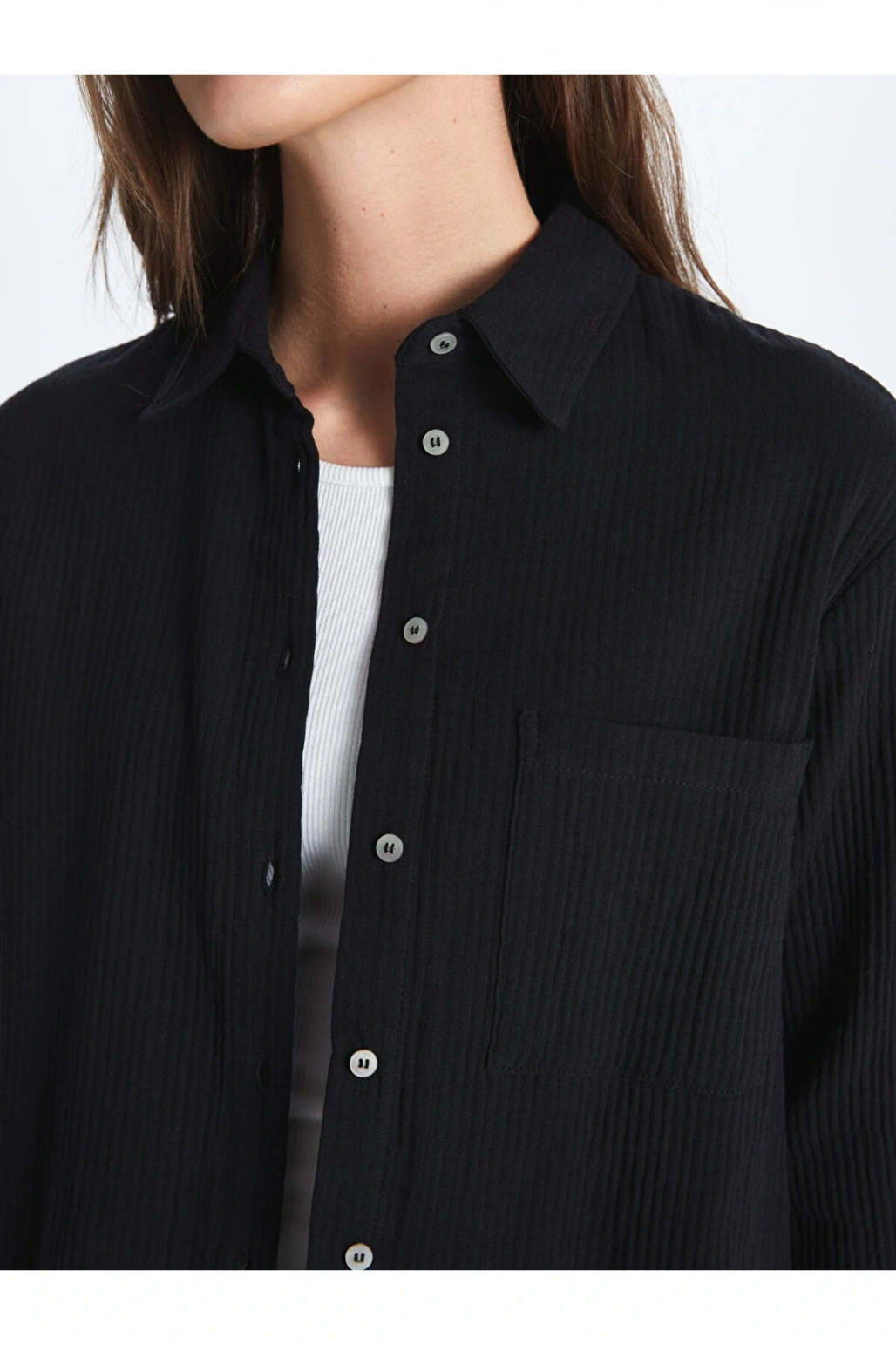 LCW Düz Uzun Kollu Müslin Kadın Gömlek