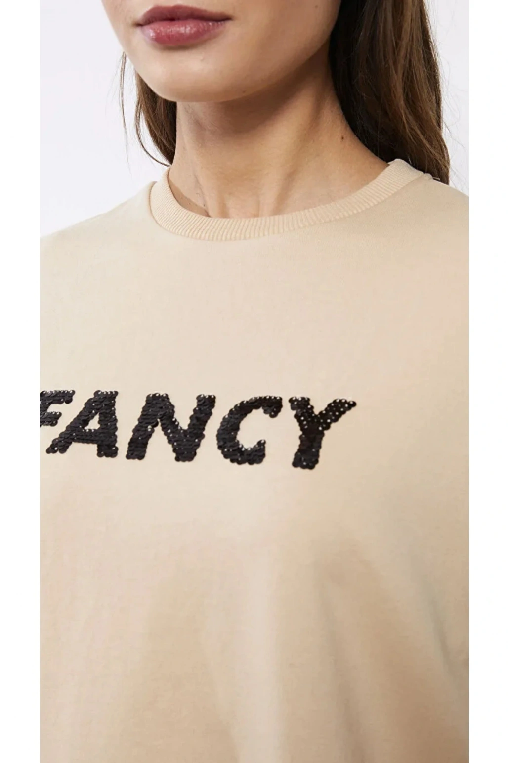 Classic Bisiklet Yaka Nakışlı Uzun Kollu Oversize Kadın Tunik