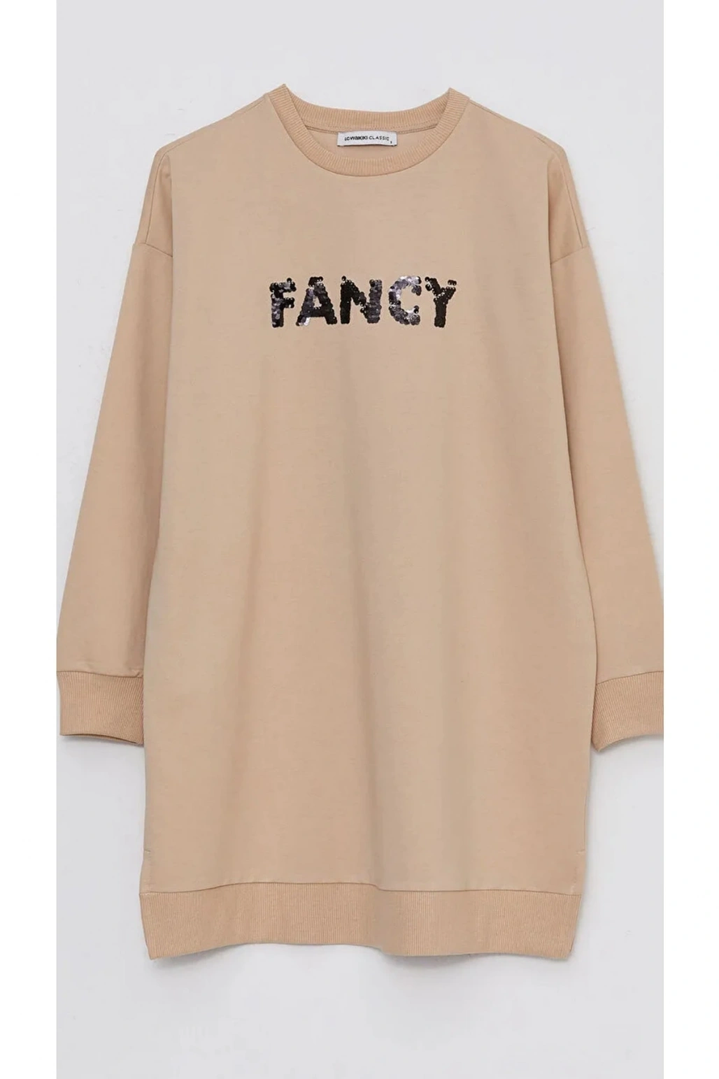 Classic Bisiklet Yaka Nakışlı Uzun Kollu Oversize Kadın Tunik