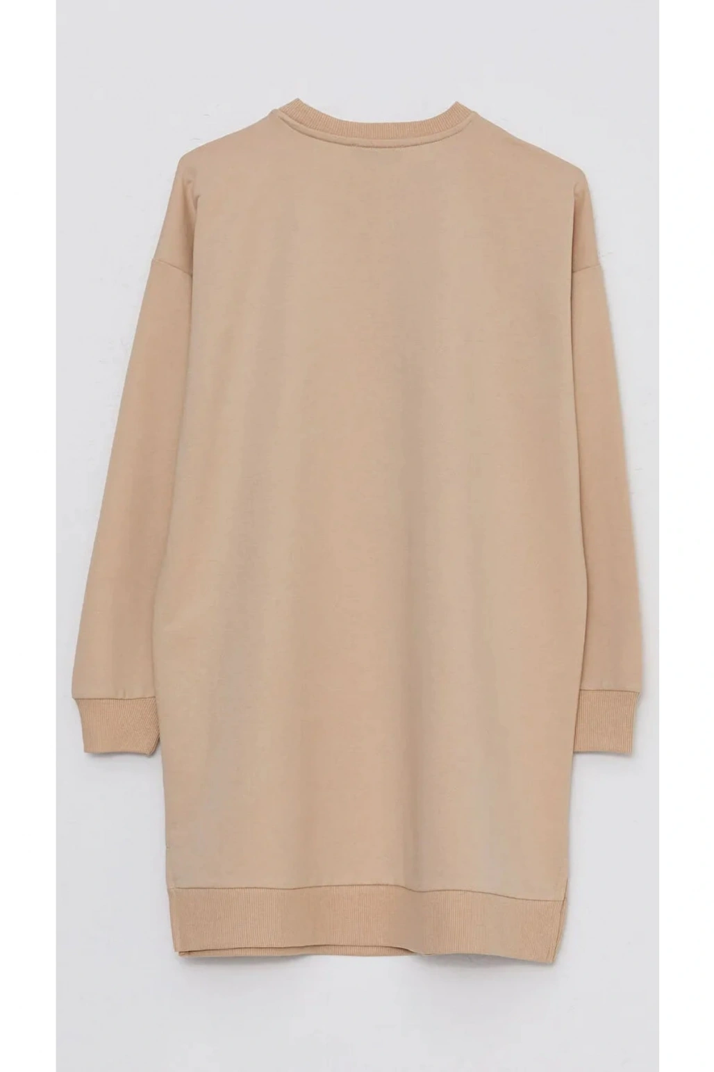 Classic Bisiklet Yaka Nakışlı Uzun Kollu Oversize Kadın Tunik