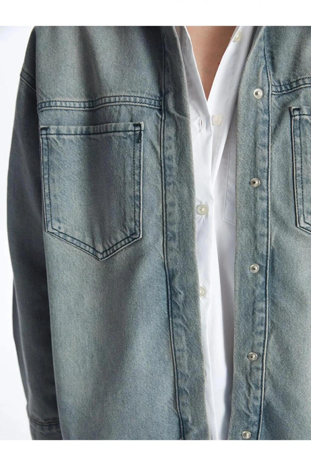 LCW Vision Gri Oversize Kadın Jean Gömlek Ceket