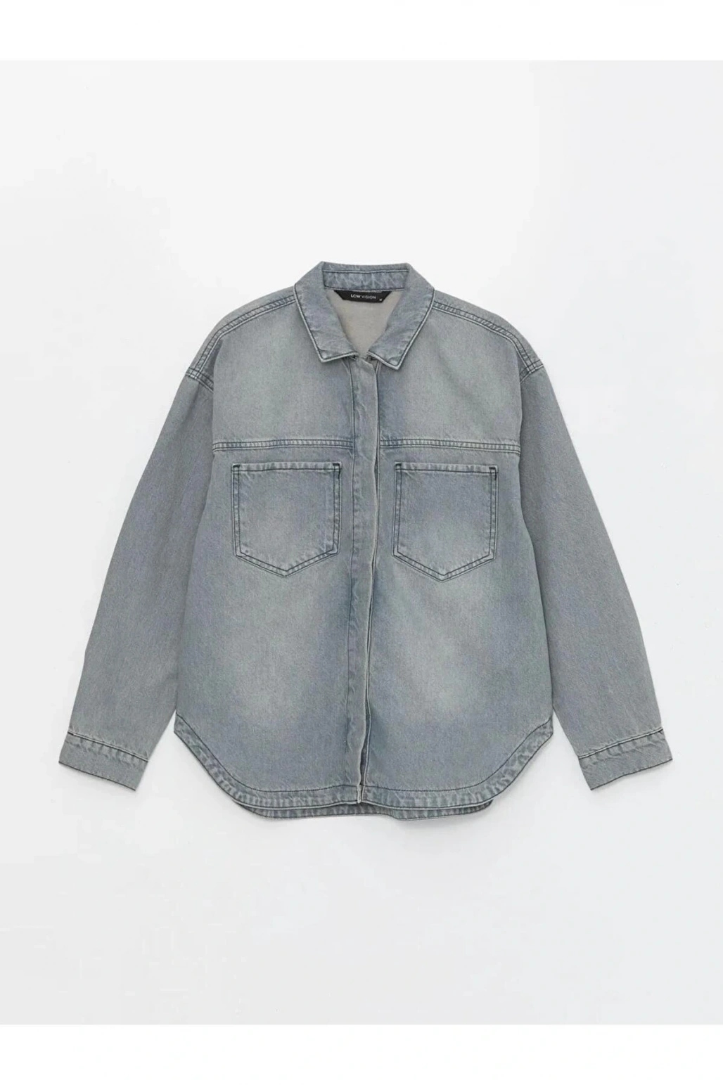 LCW Vision Gri Oversize Kadın Jean Gömlek Ceket