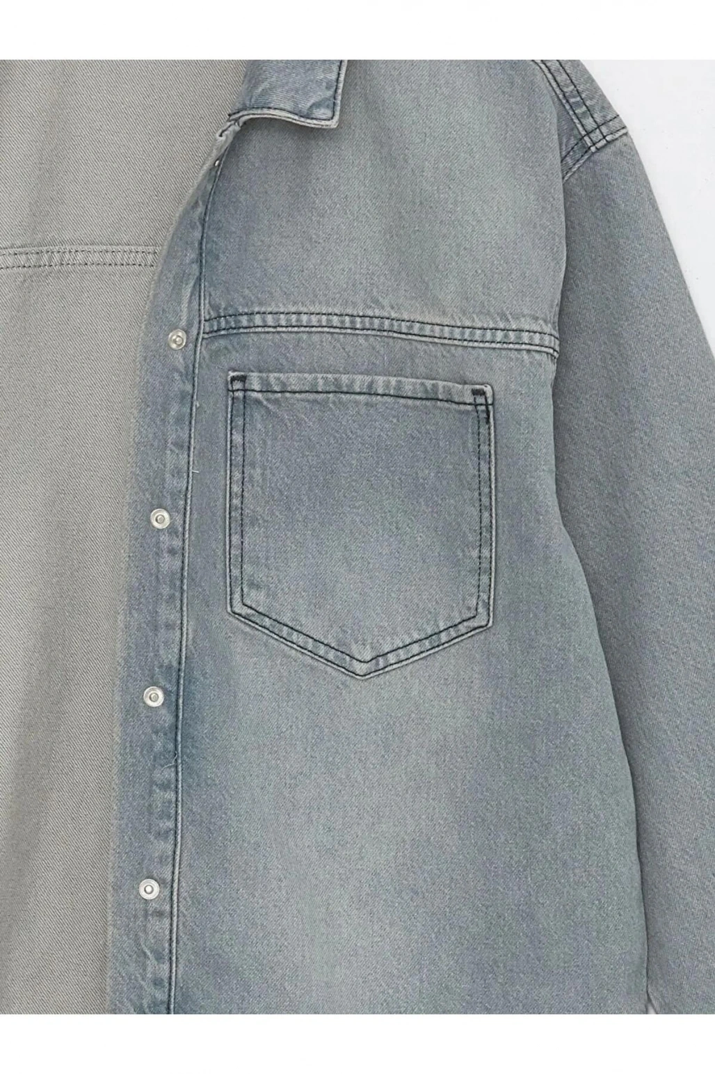 LCW Vision Gri Oversize Kadın Jean Gömlek Ceket