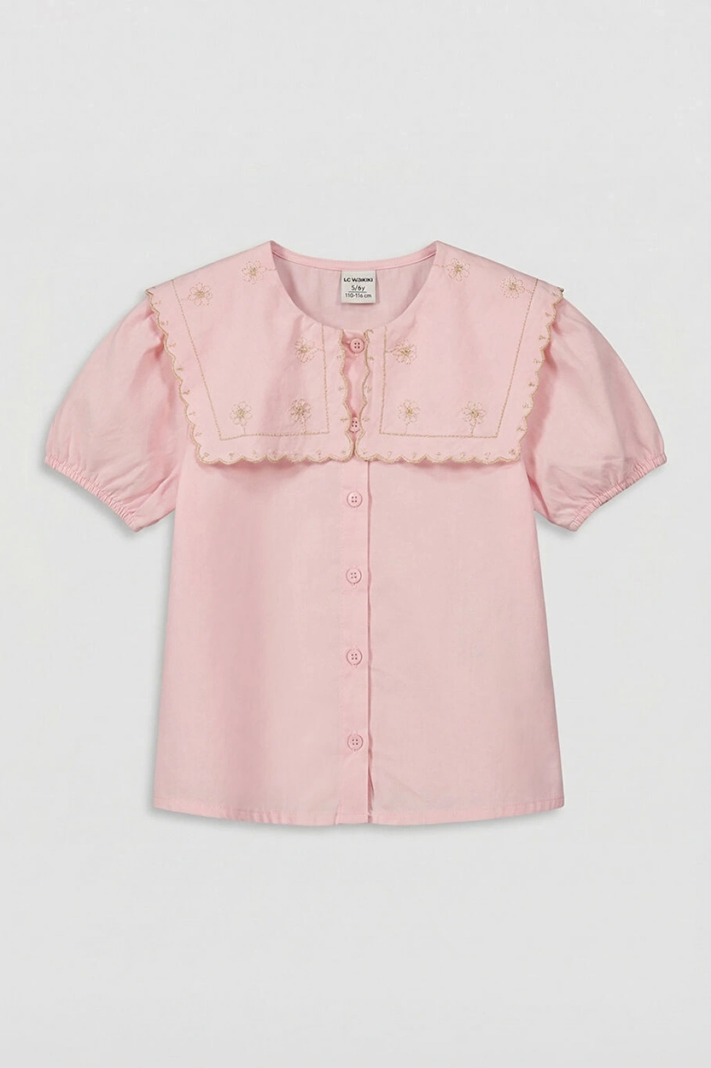 LCW Kids Pembe Nakışlı Kısa Kollu Kız Çocuk Gömlek