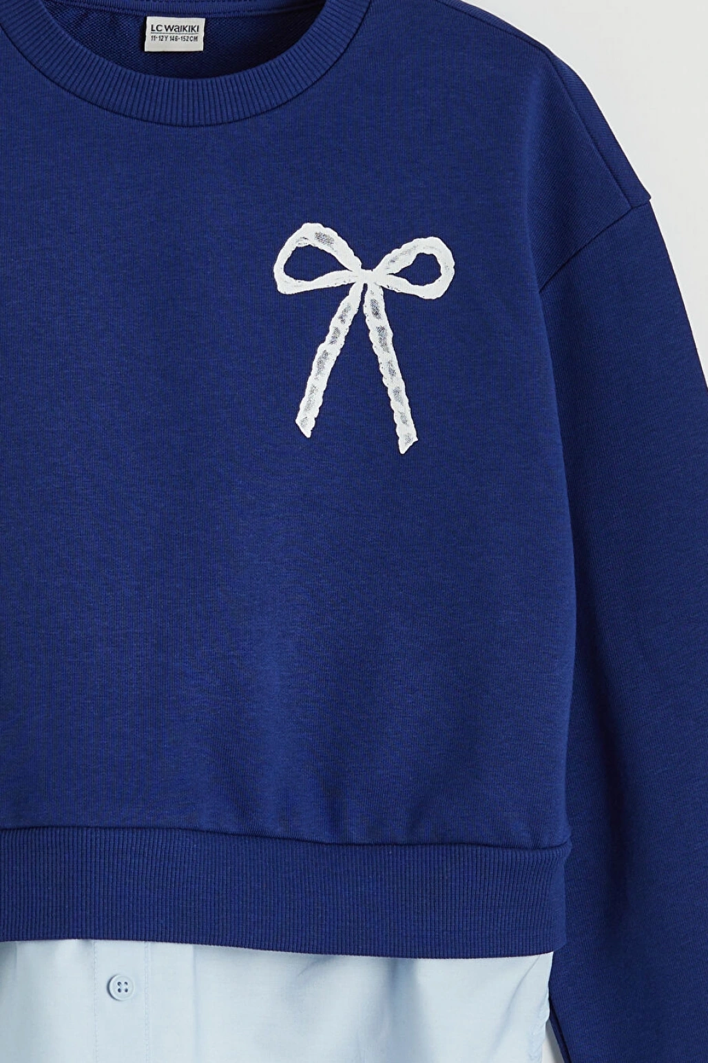 LCW Kids Lacivert Bisiklet Yaka Baskılı Kız Çocuk Kalın Sweatshirt