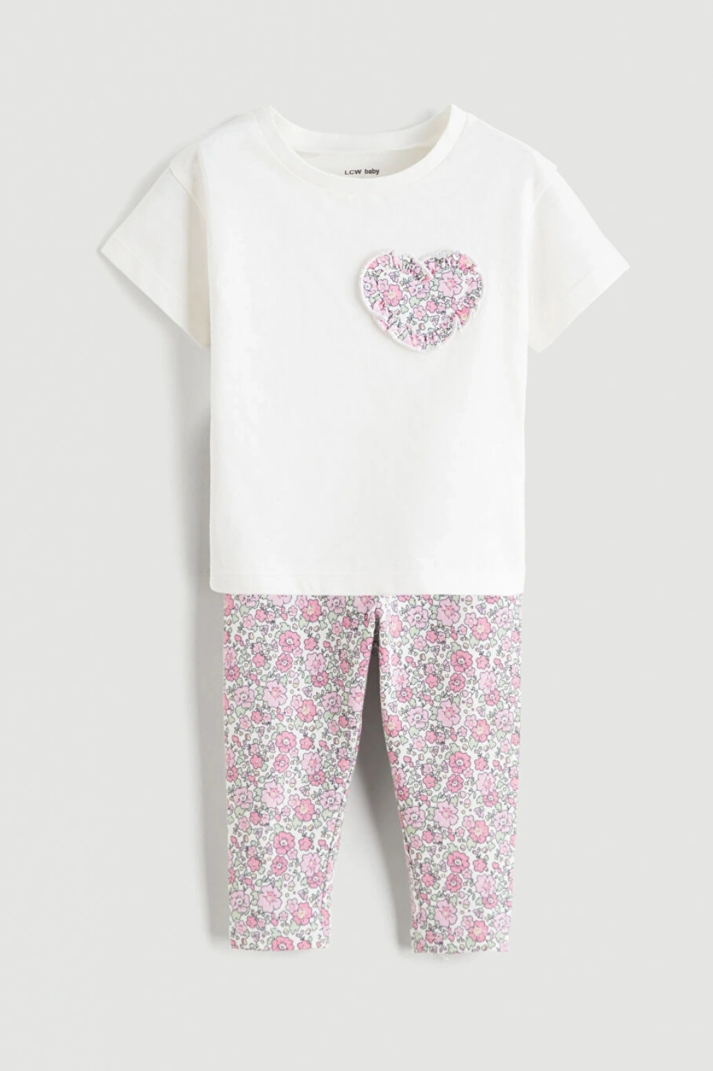 LCW baby Ekru Bisiklet Yaka Kız Bebek Tişört Ve Tayt