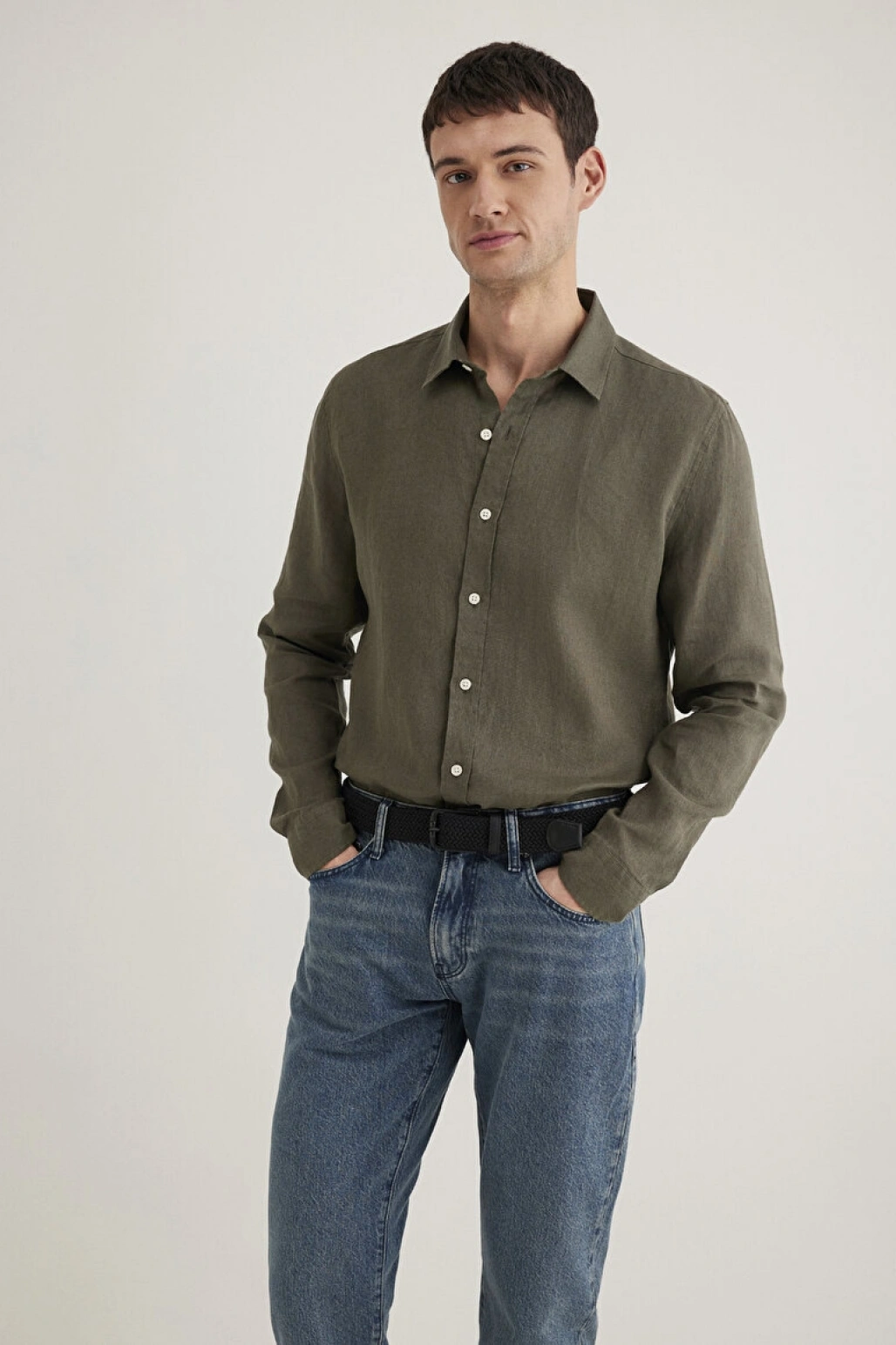 Haki Keten Gömlek
