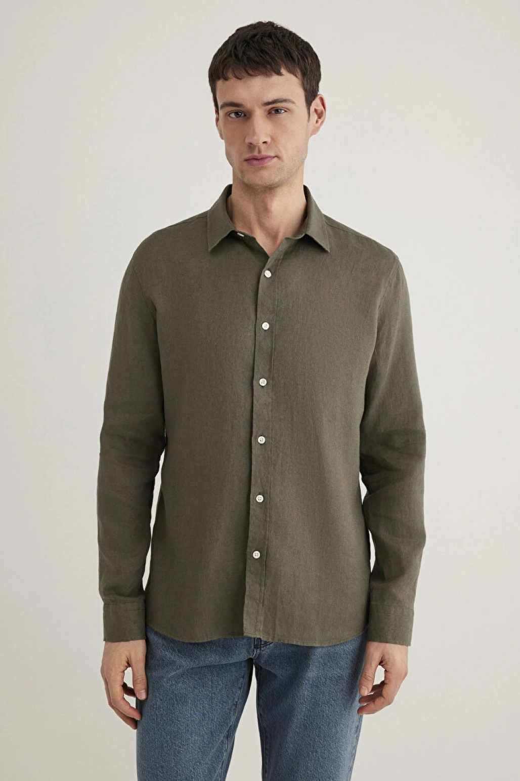 Haki Keten Gömlek