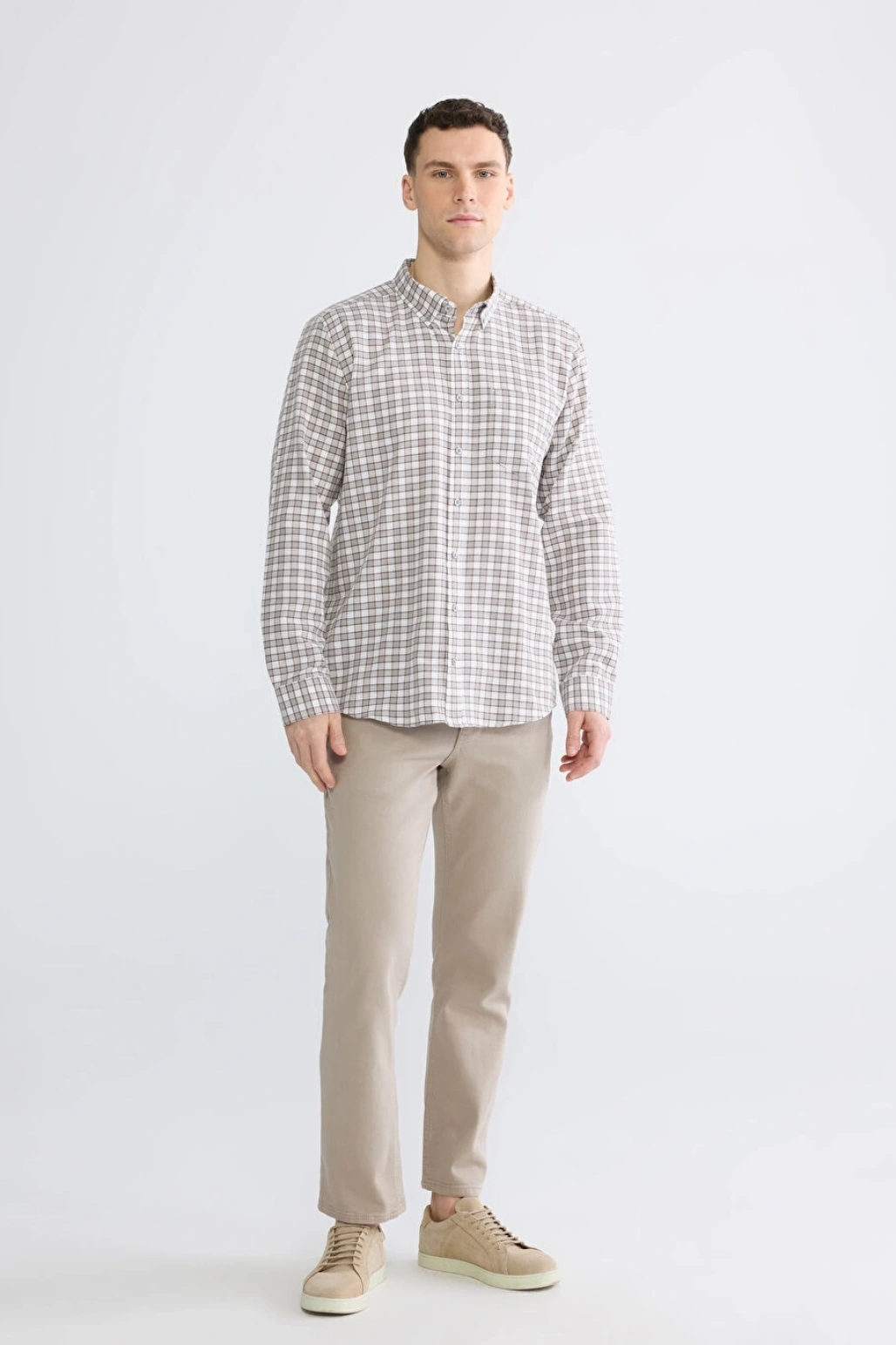 LCWAIKIKI Classic Gri Regular Fit Ekose Gabardin Erkek Gömlek