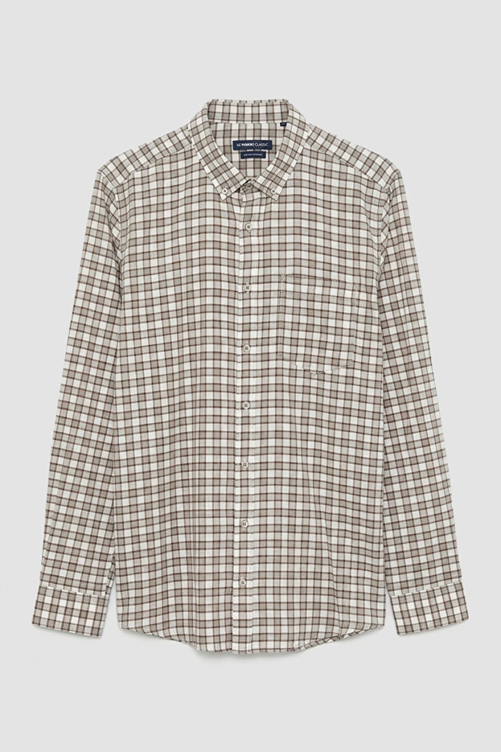 LCWAIKIKI Classic Gri Regular Fit Ekose Gabardin Erkek Gömlek