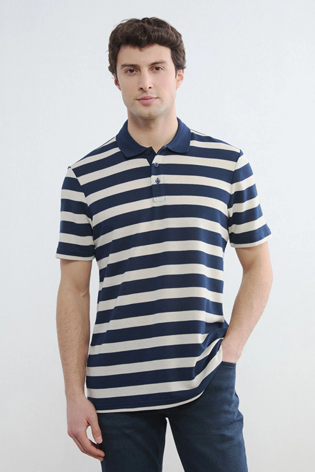 LCWAIKIKI Classic Lacivert Polo Yaka Çizgili Erkek Tişört