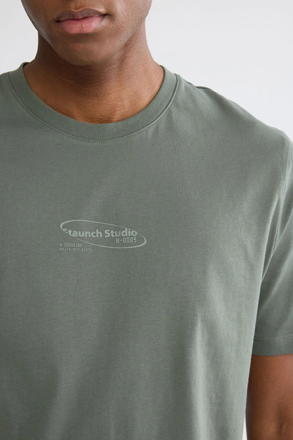 XSIDE Haki Bisiklet Yaka Baskılı Penye Erkek Tişört