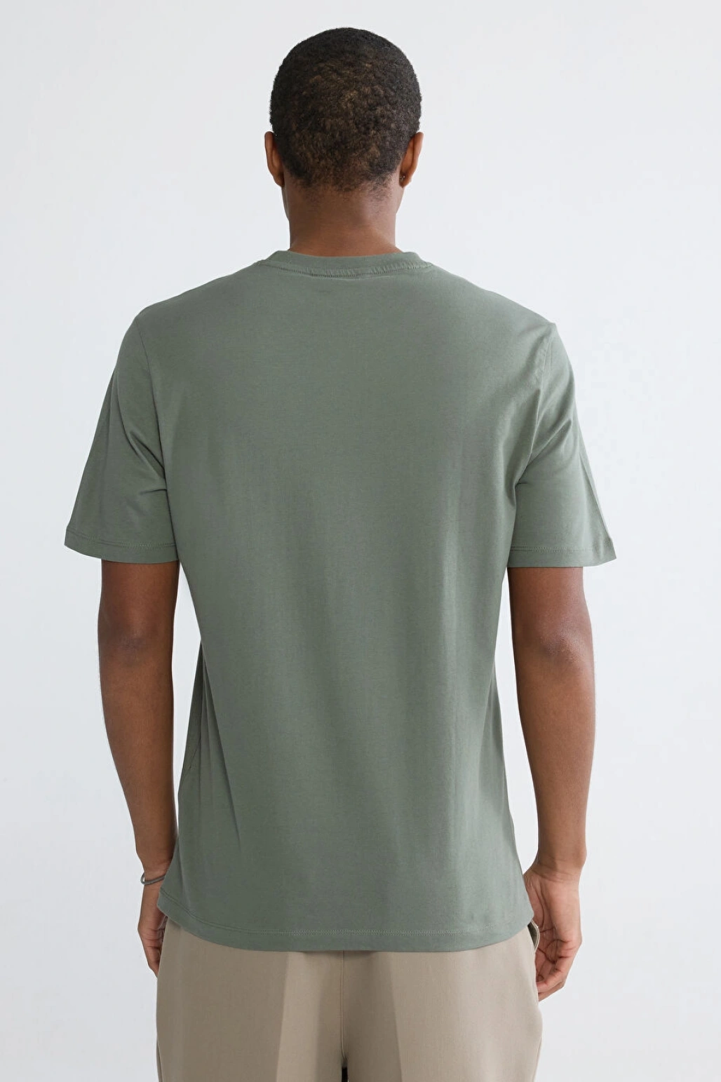 XSIDE Haki Bisiklet Yaka Baskılı Penye Erkek Tişört