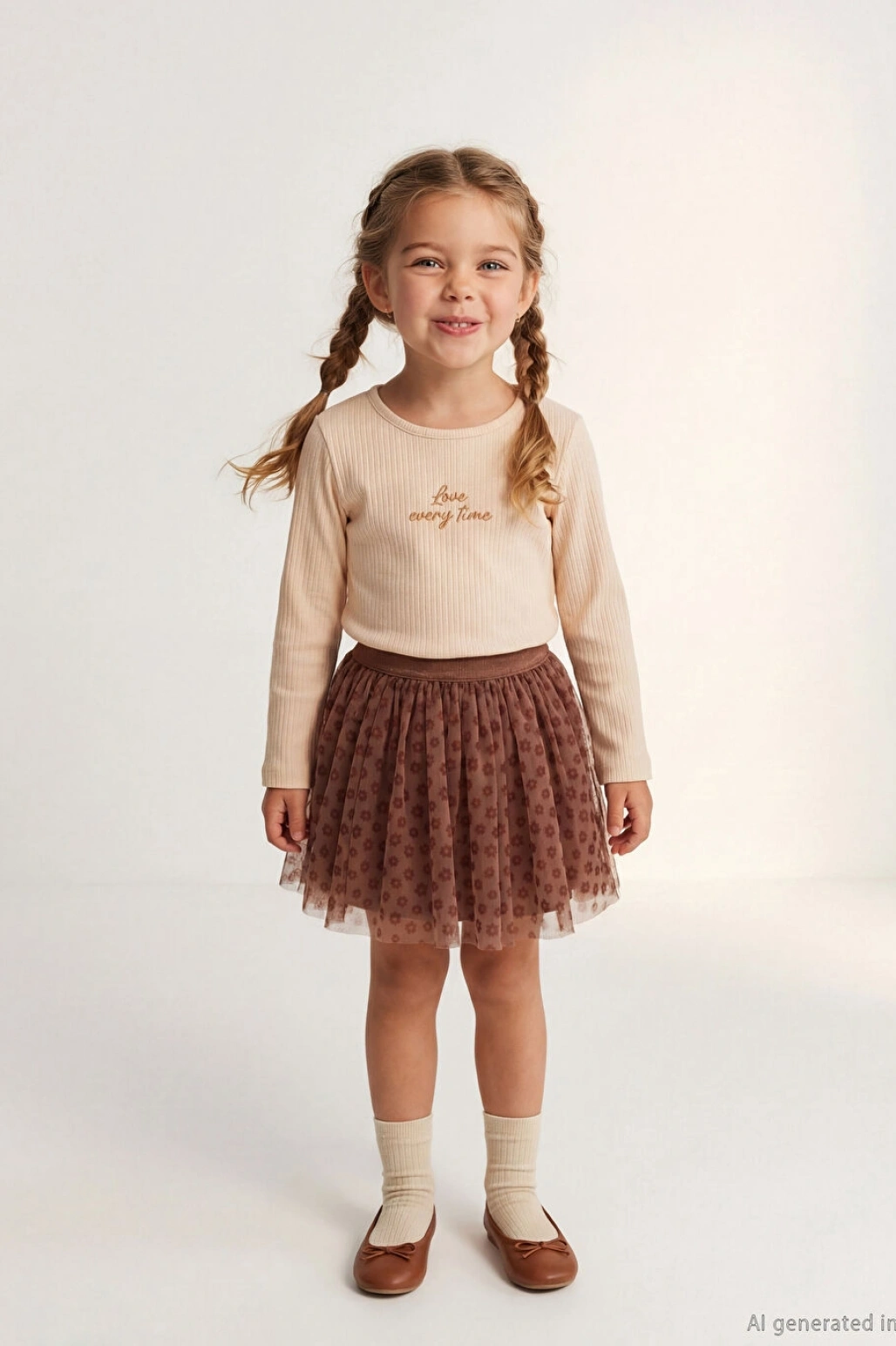 LCW Kids Bej Kız Çocuk Baskılı Bluz Ve Etek