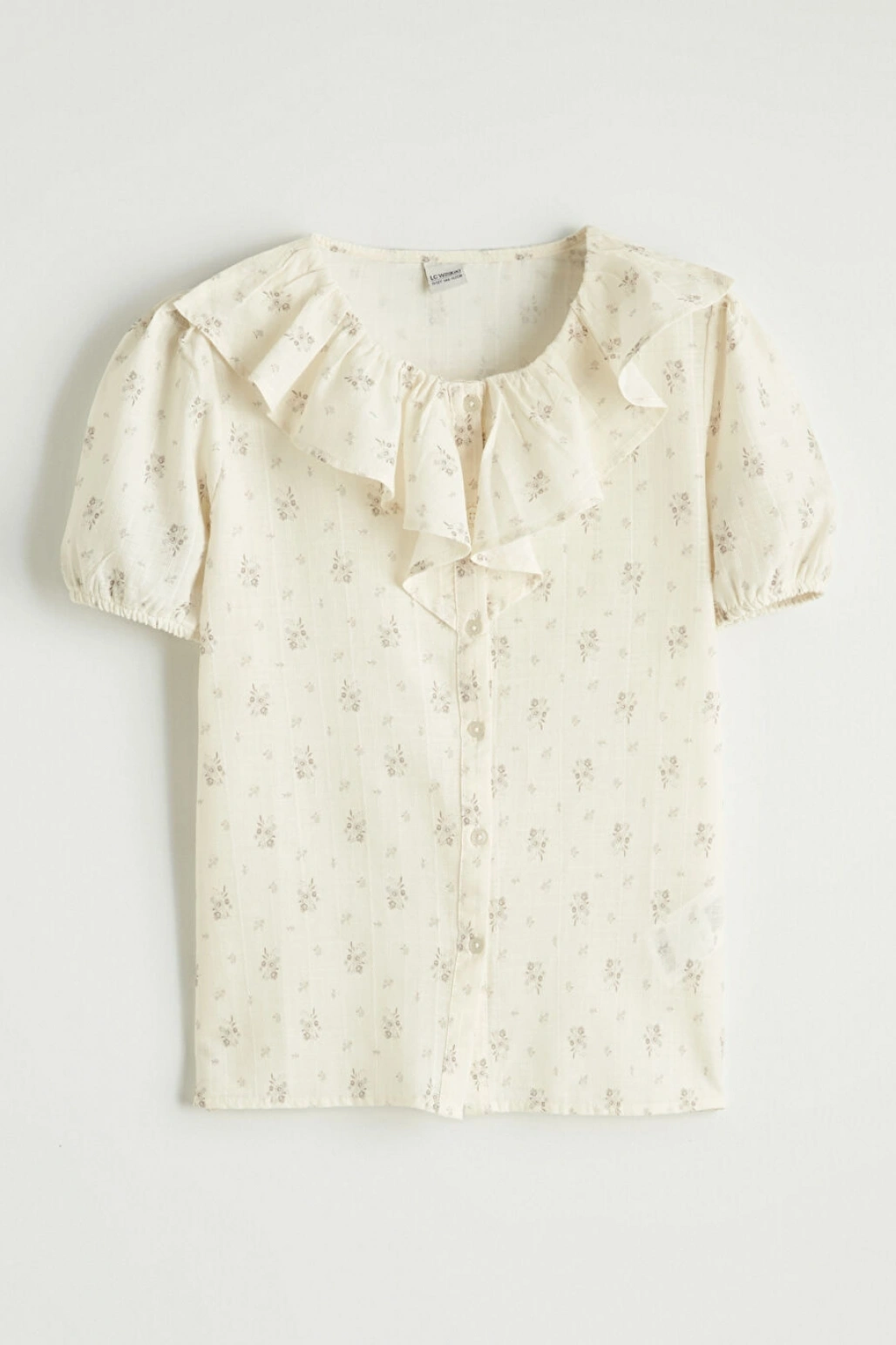 LCW Kids Bej Fırfırlı Yaka Çiçek Baskılı Kız Çocuk Gömlek