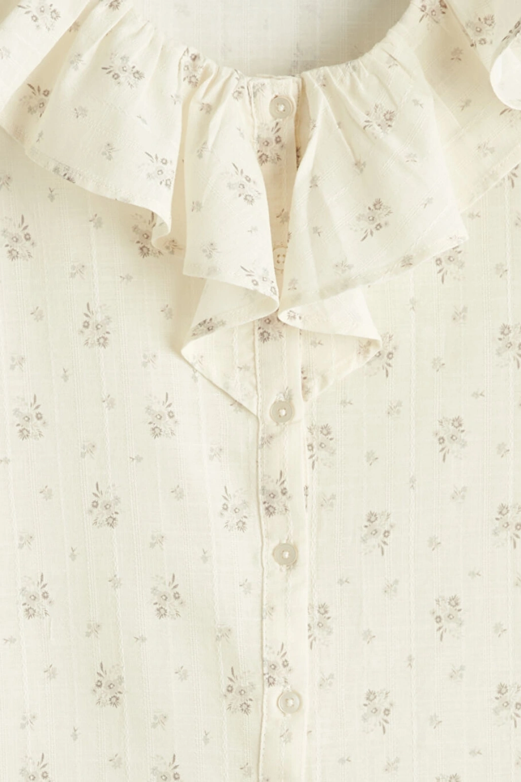 LCW Kids Bej Fırfırlı Yaka Çiçek Baskılı Kız Çocuk Gömlek