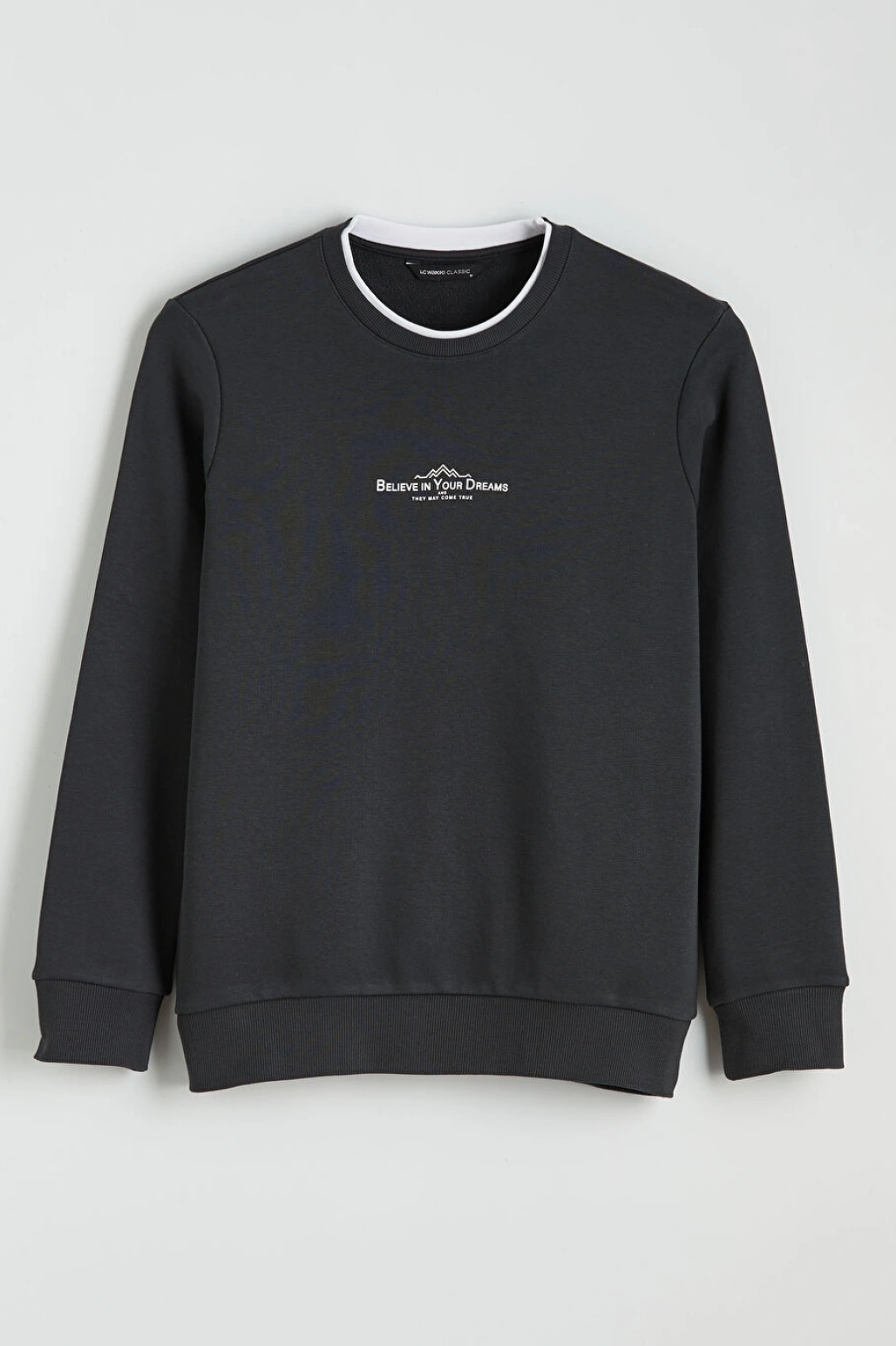 LCWAIKIKI Classic Antrasit Bisiklet Yaka Baskılı Erkek Sweatshirt