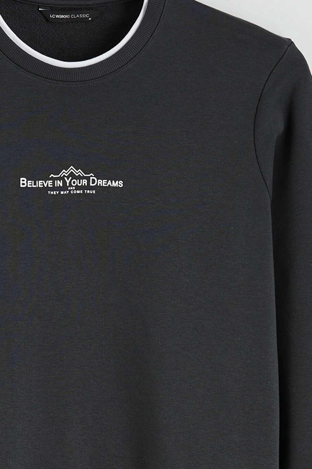 LCWAIKIKI Classic Antrasit Bisiklet Yaka Baskılı Erkek Sweatshirt