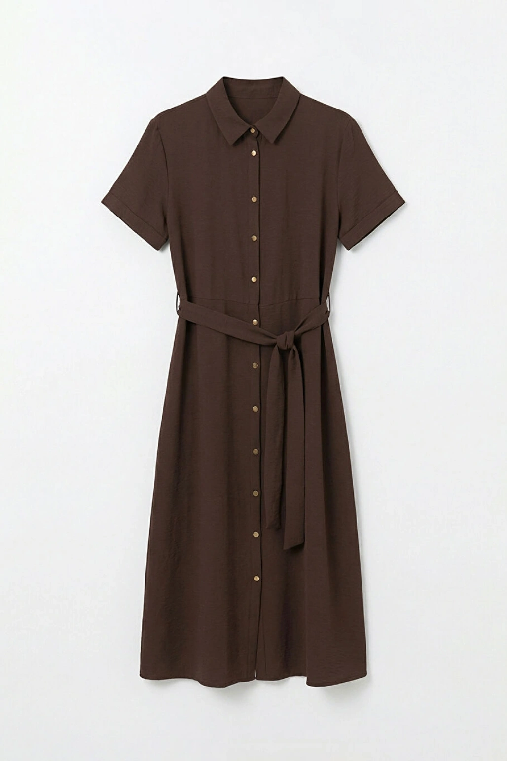 LCW Comfort Kahverengi Beli Kuşaklı Gömlek Elbise