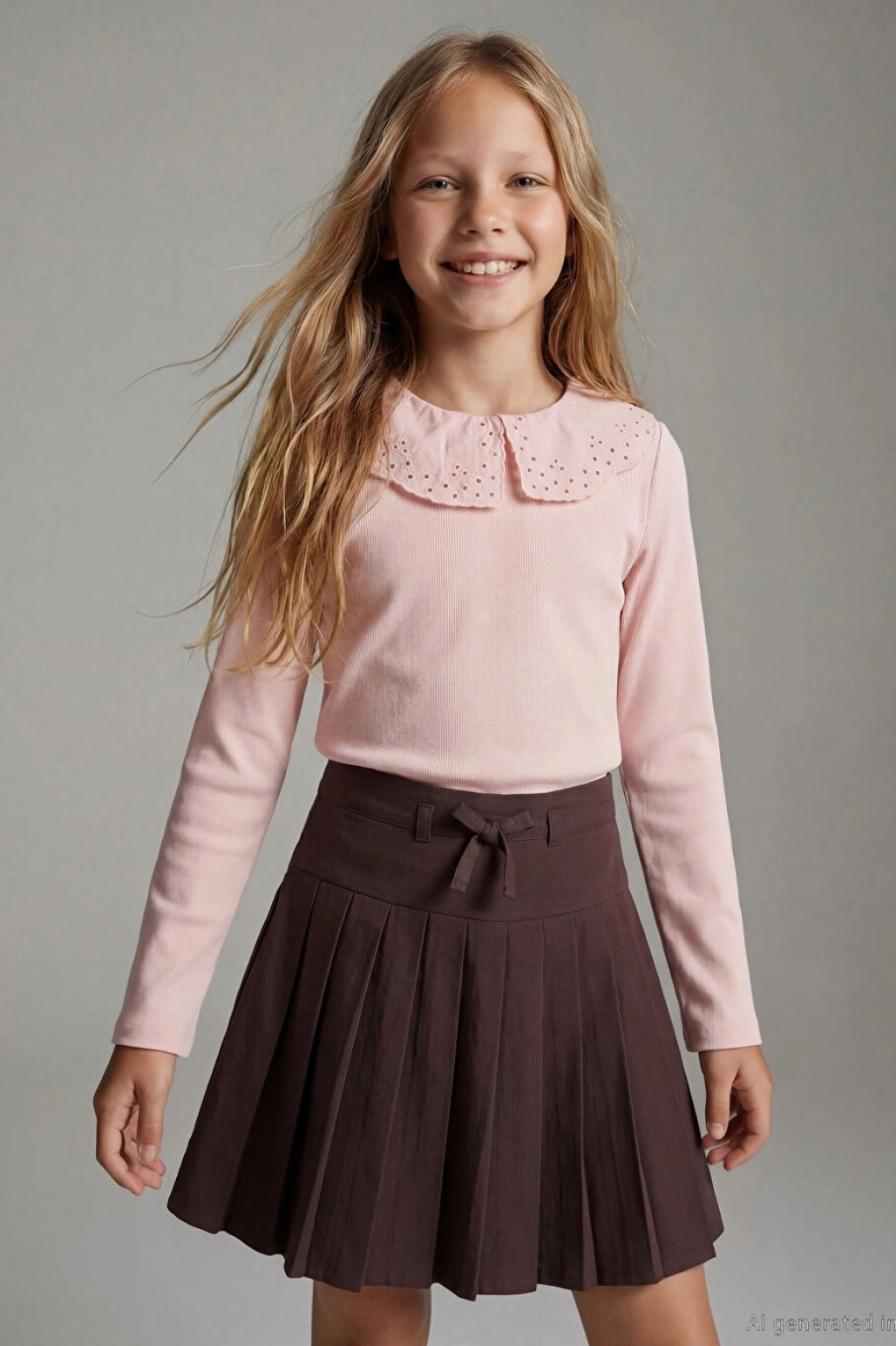 LCW Kids Pembe Bebe Yaka Fisto Detaylı Kız Çocuk Tişört