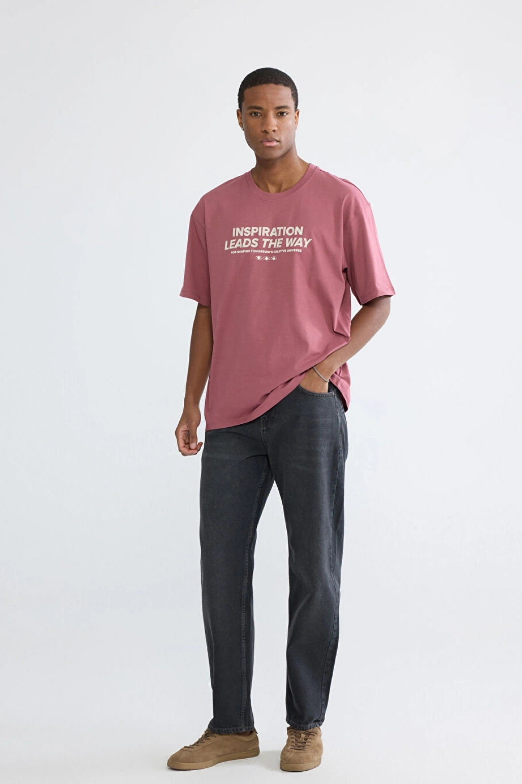 XSIDE Pembe Bisiklet Yaka Baskılı Erkek Tişört