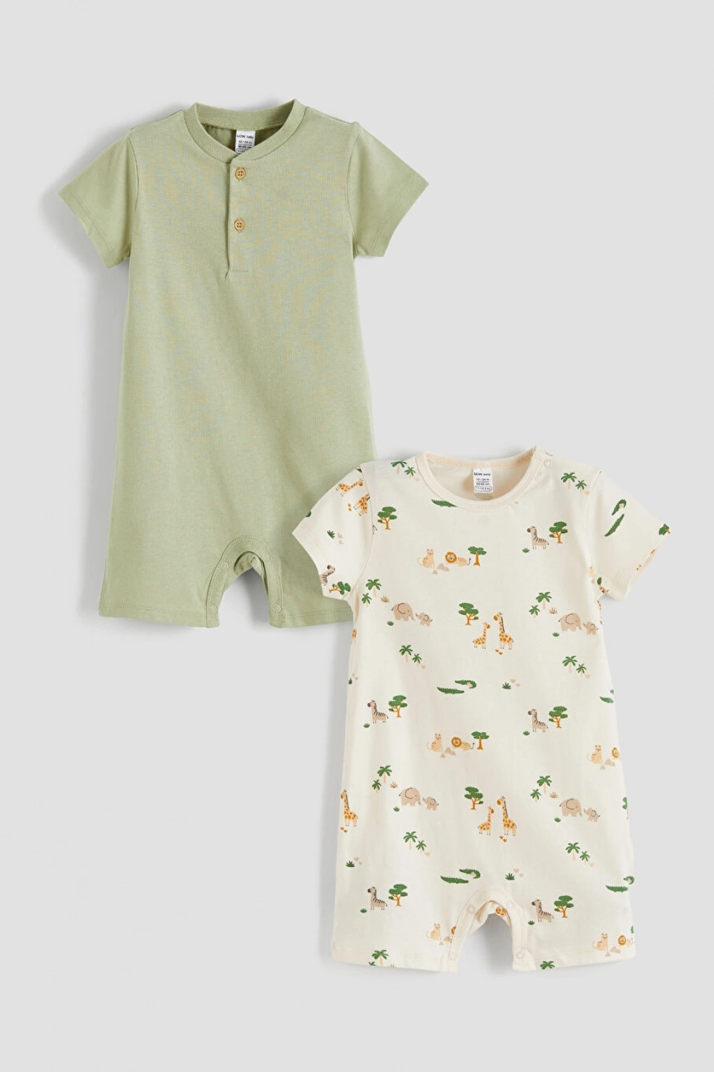 LCW baby Yeşil Baskılı Erkek Bebek Tulum 2li