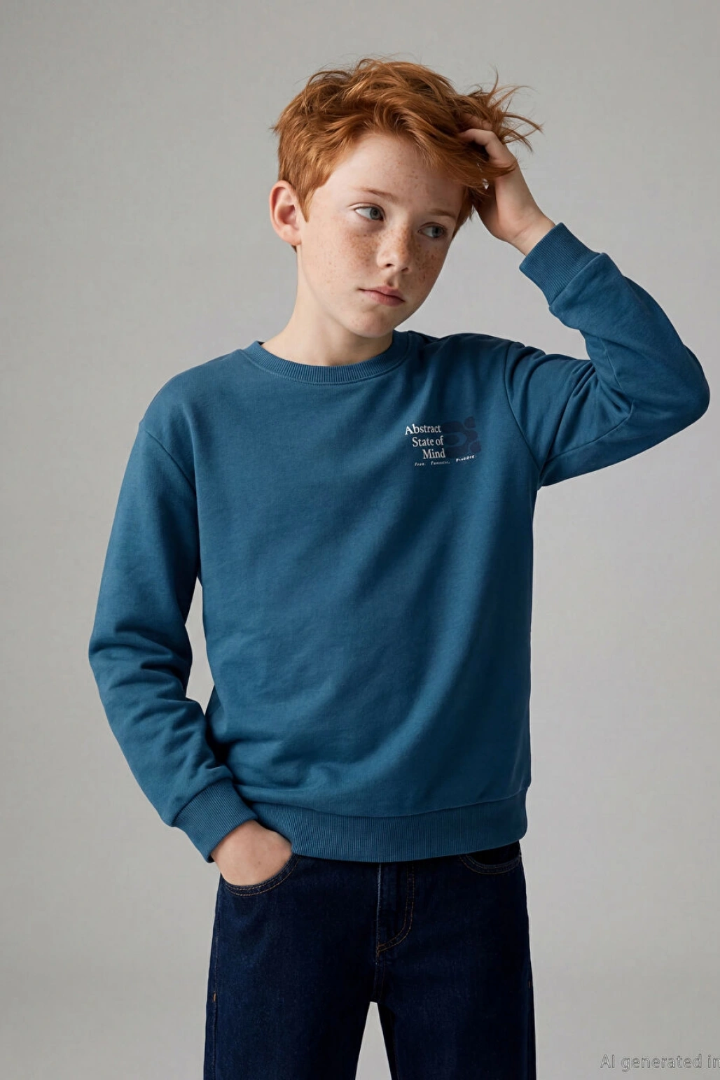 LCW Kids Mavi Erkek Çocuk Bisiklet Yaka Baskılı Sweatshirt