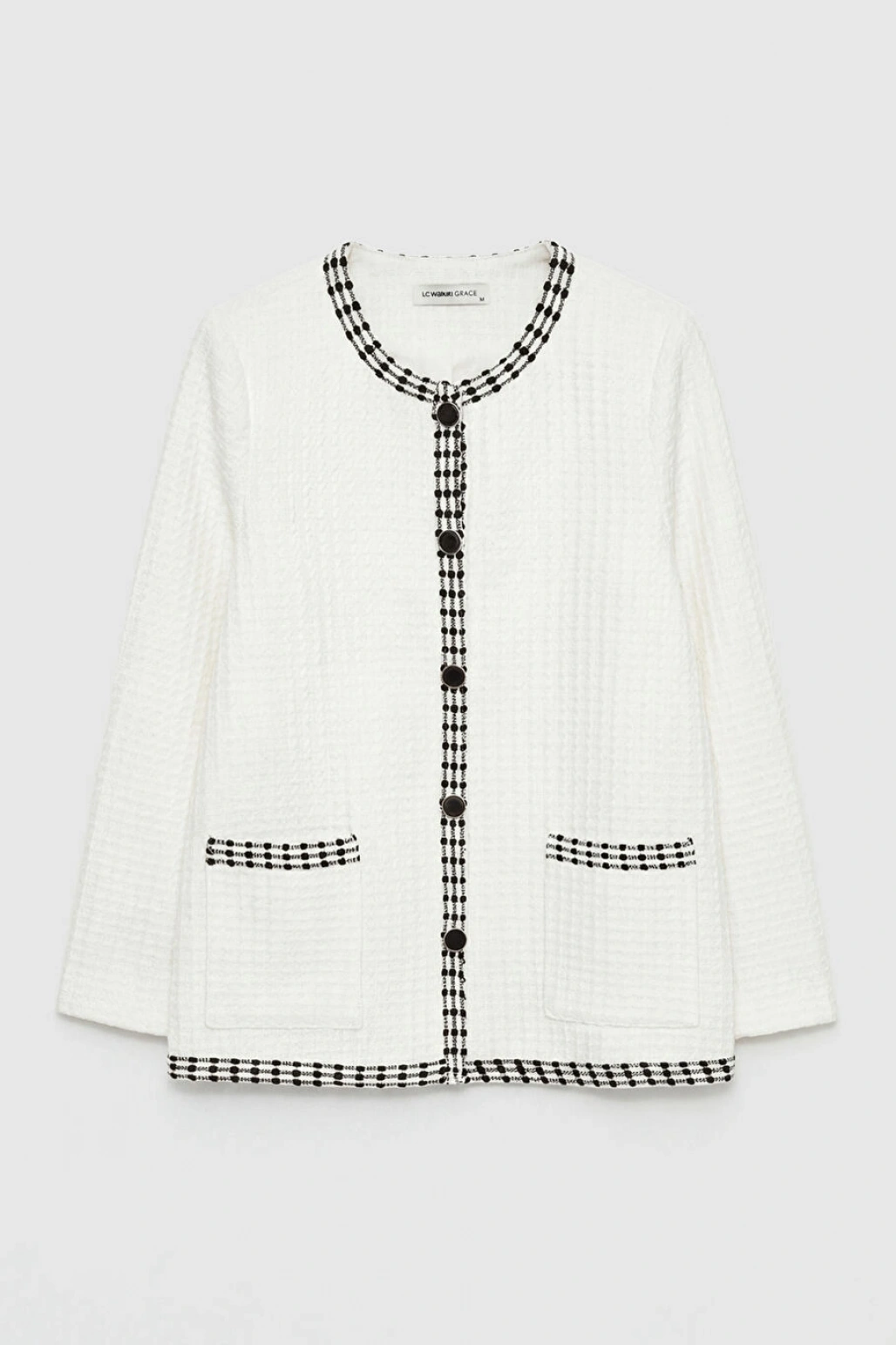 LCW Grace Beyaz Bisiklet Yaka Dokulu Kadın Hırka