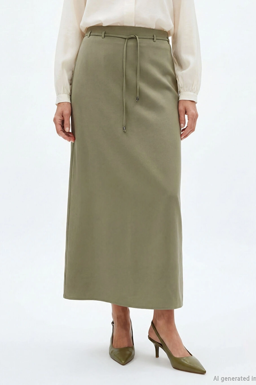 LCW Grace Yeşil Büyük Beden Beli Lastikli Armürlü Etek