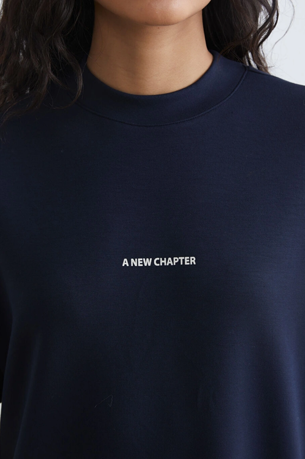 LCW Modest Lacivert Bisiklet Yaka Baskılı Kadın Tişört