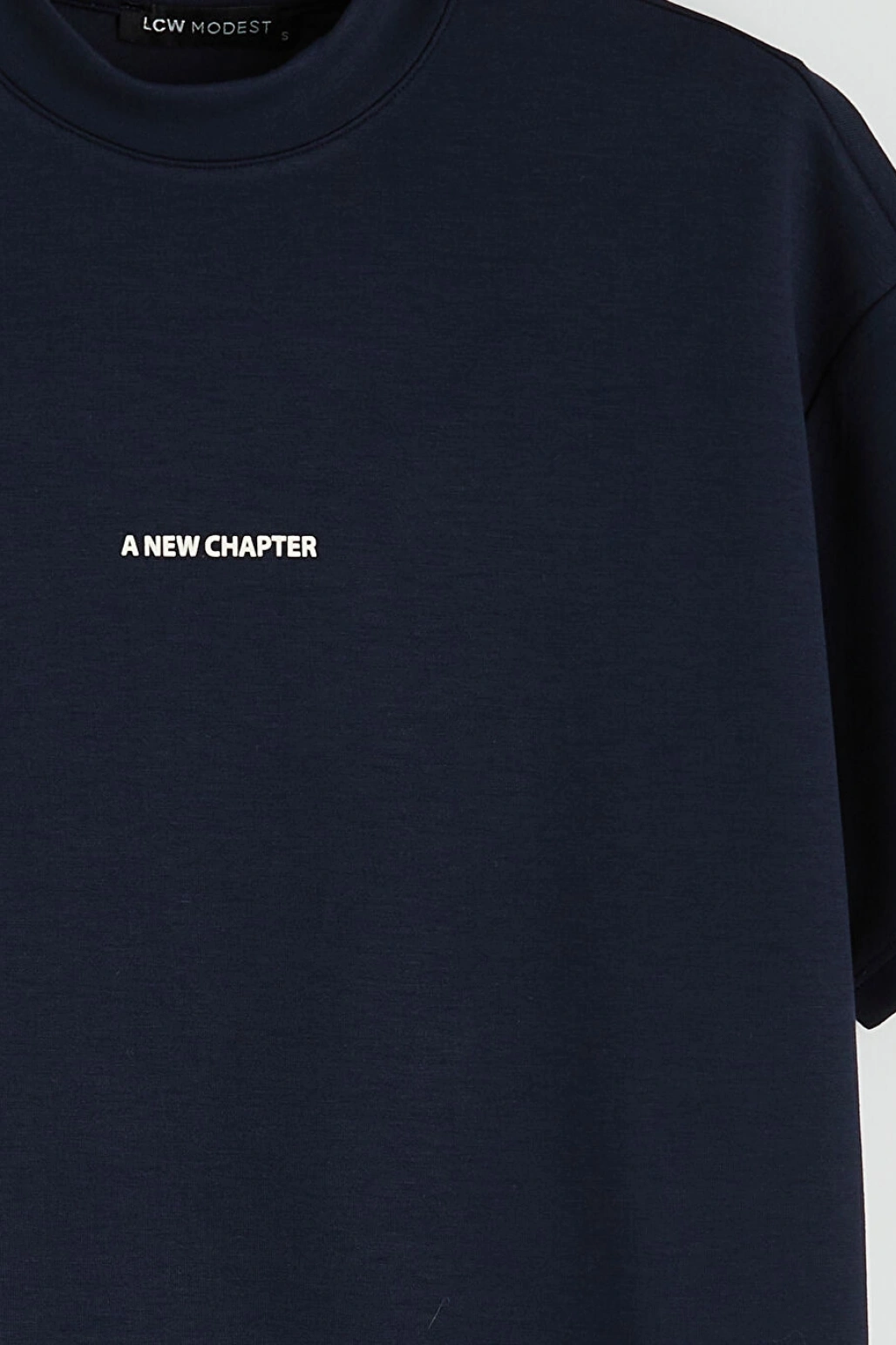LCW Modest Lacivert Bisiklet Yaka Baskılı Kadın Tişört