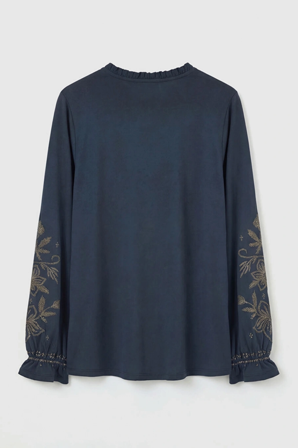 LCW Grace Lacivert Bağlama Yaka Fırfırlı Desenli Bluz