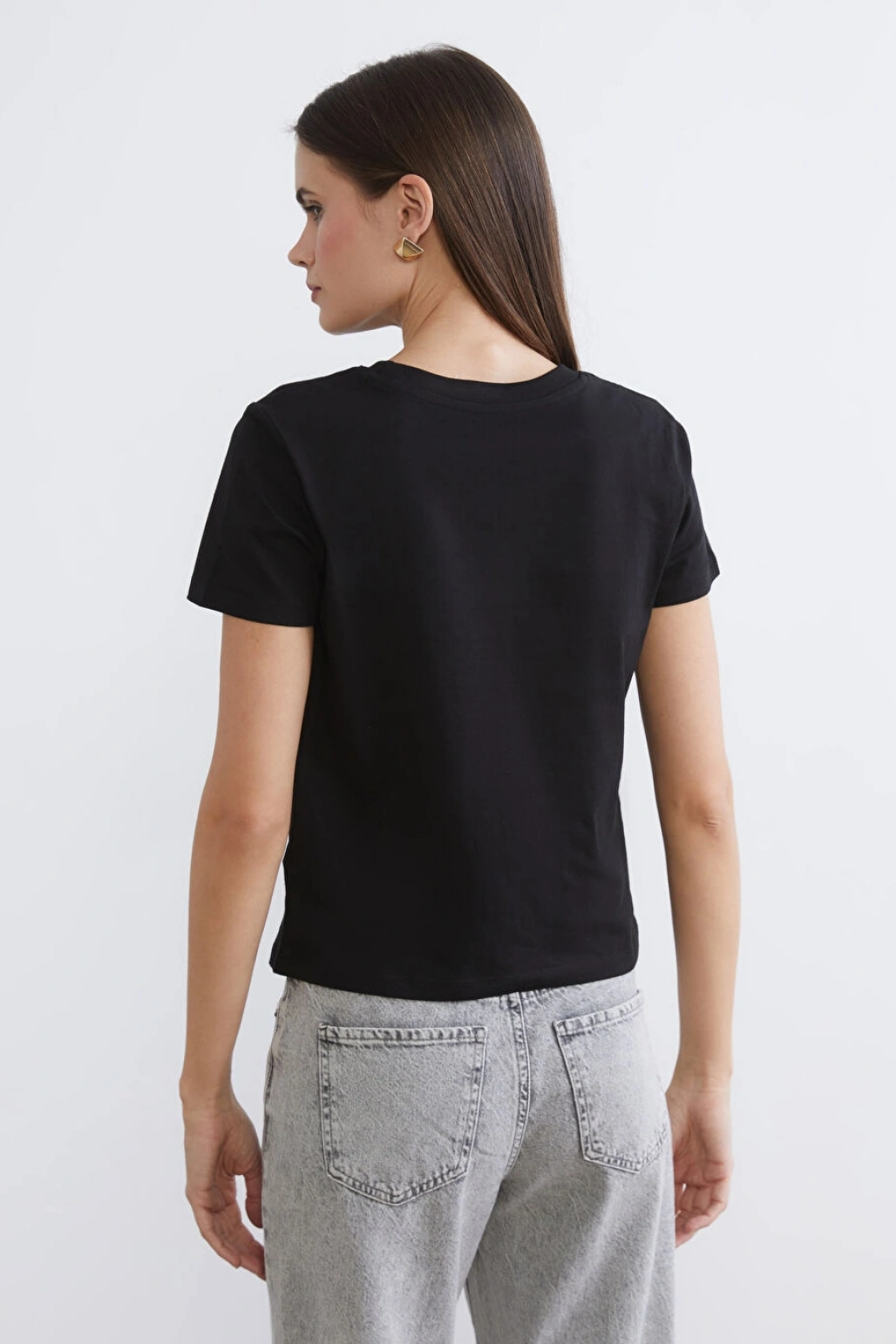 LCW Vision Siyah Bisiklet Yaka Kadın Tişört