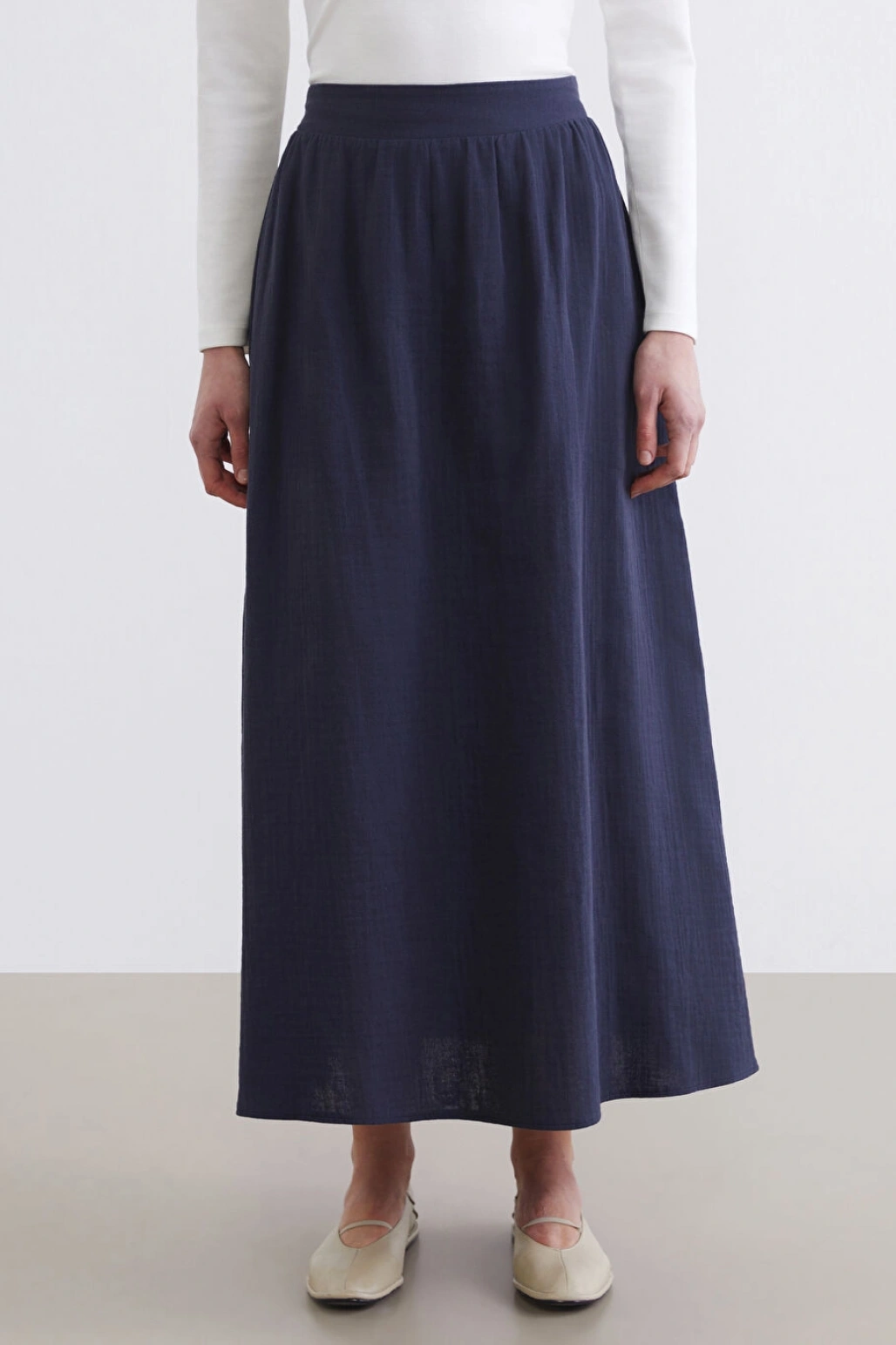 LCW Modest Lacivert Beli Lastikli Dokulu Kloş Etek