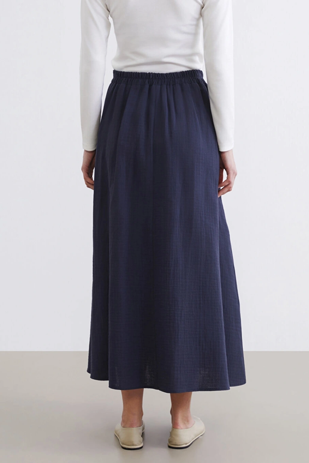 LCW Modest Lacivert Beli Lastikli Dokulu Kloş Etek