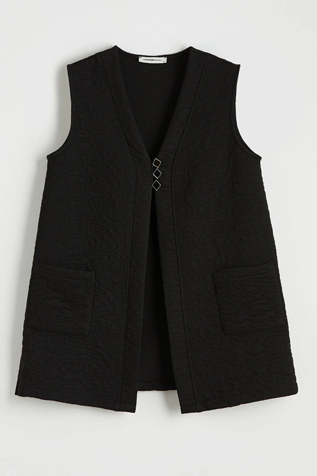 LCW Grace Siyah V Yaka Kendinden Desenli Kadın Yelek