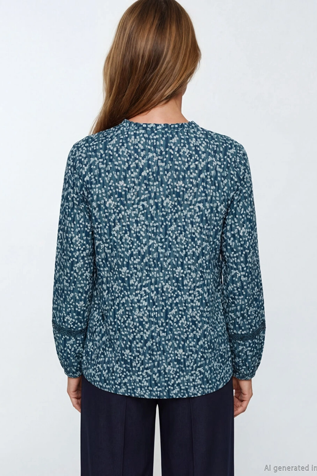 LCW Grace Mavi Kaçık Yaka Desenli Bluz