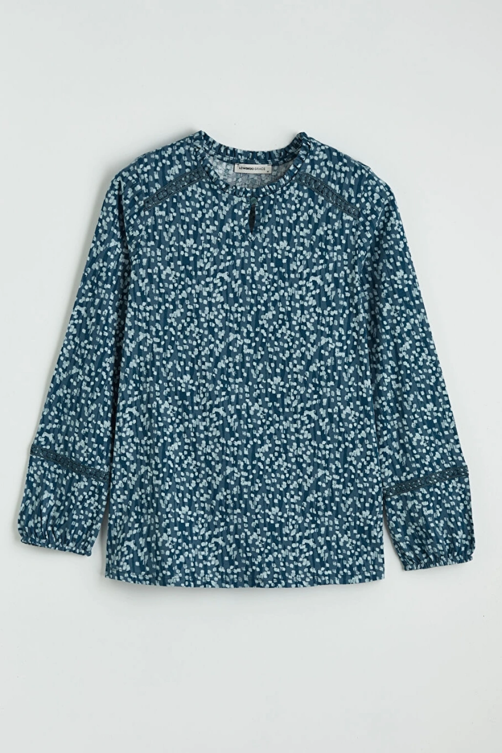 LCW Grace Mavi Kaçık Yaka Desenli Bluz