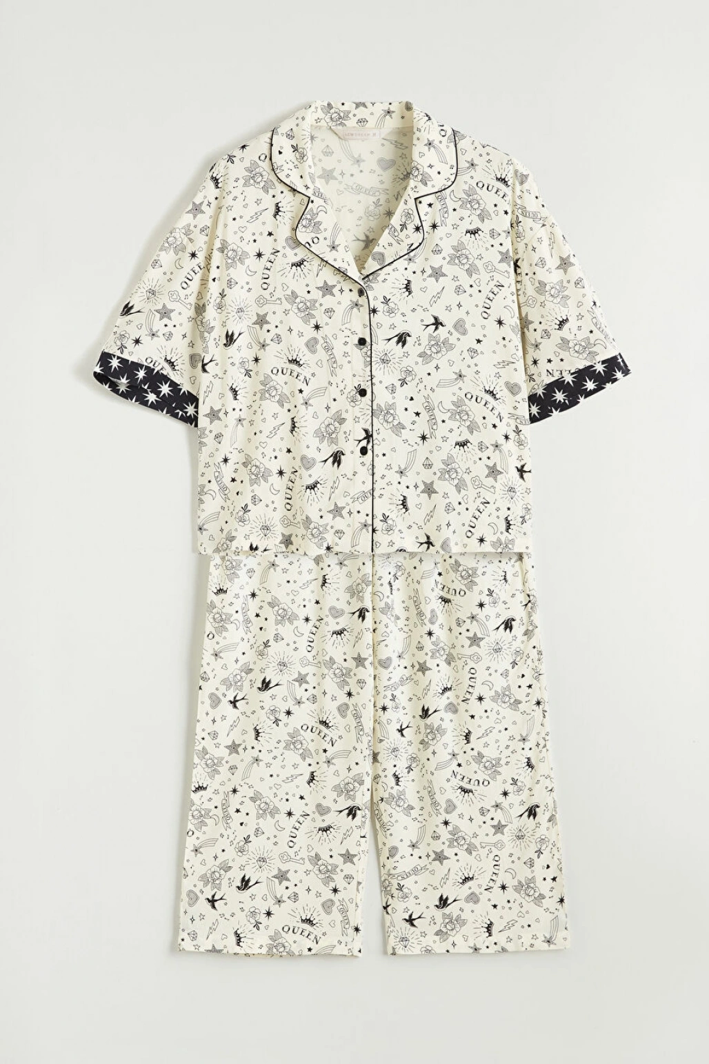 LCW DREAM Ekru Gömlek Yaka Baskılı Kadın Pijama Takım