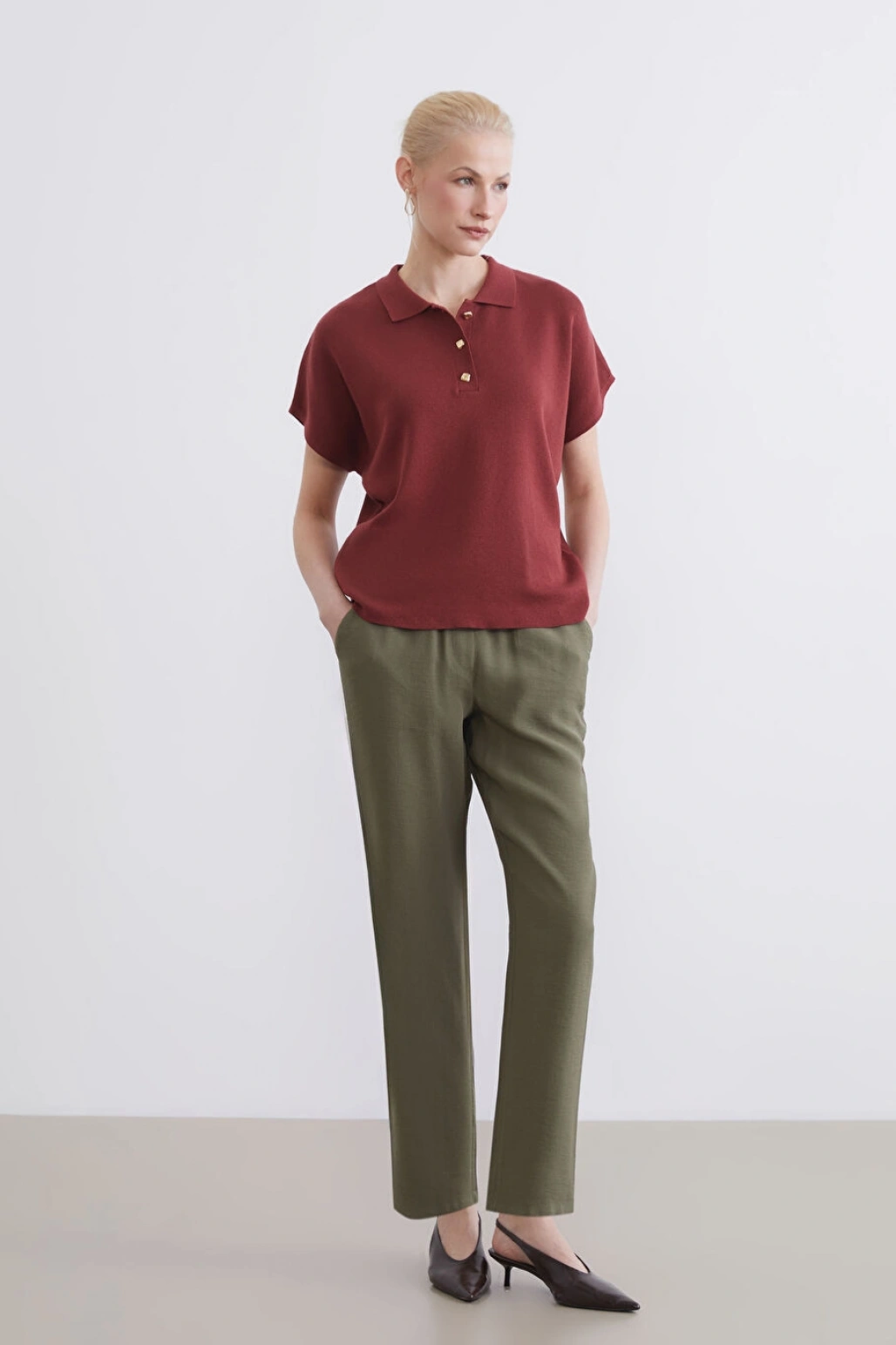 LCWAIKIKI Classic Haki Beli Lastikli Kadın Pantolon